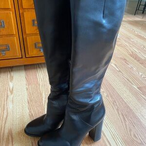 Tall leather block heel boots